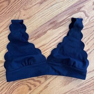 Marysia Antibes Scalloped Bikini Top Black Textured Basketweave Swim Medium